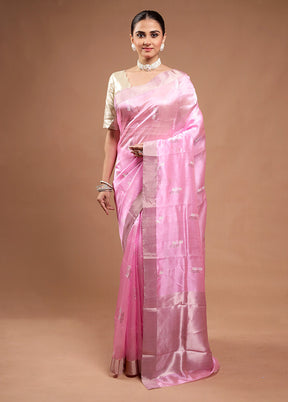 Pink Handloom Chanderi Pure Cotton Saree With Blouse Piece