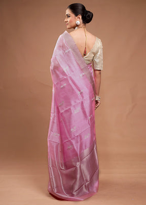 Pink Handloom Chanderi Pure Cotton Saree With Blouse Piece