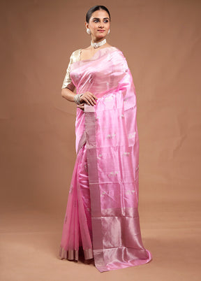 Pink Handloom Chanderi Pure Cotton Saree With Blouse Piece