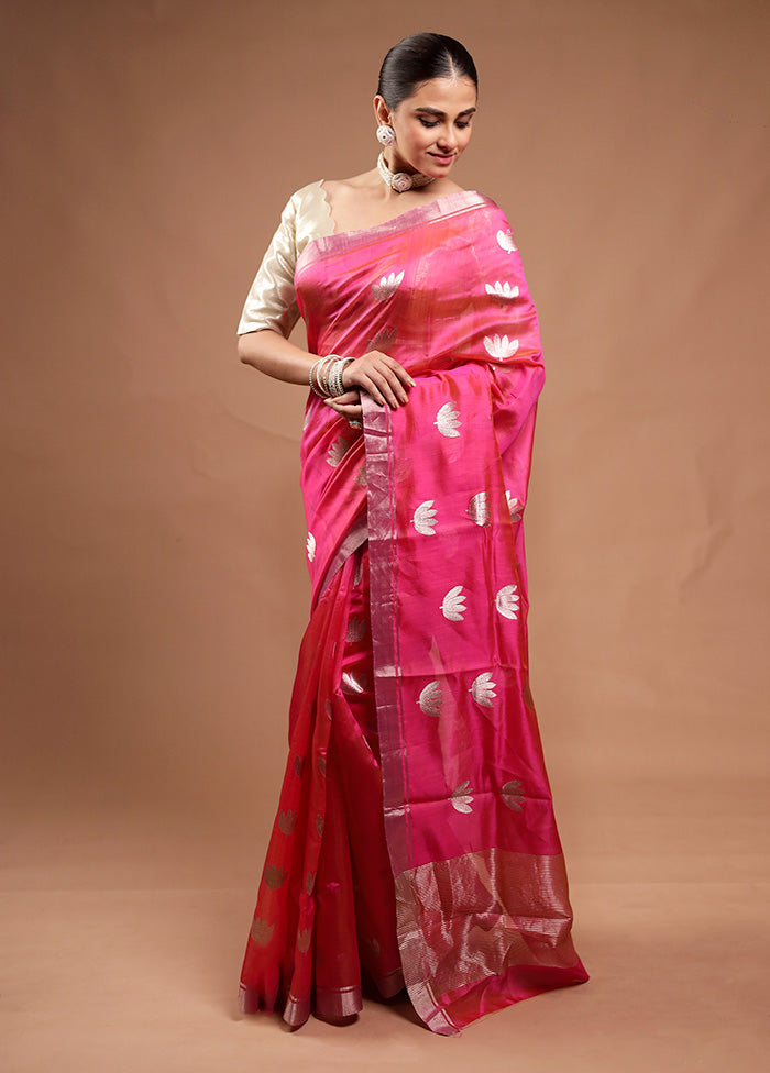 Pink Handloom Chanderi Pure Cotton Saree With Blouse Piece