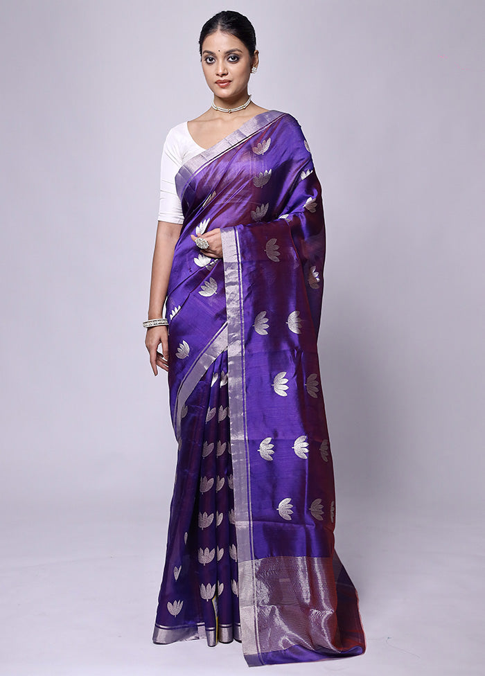 Purple Handloom Chanderi Pure Cotton Saree With Blouse Piece