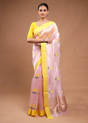 Pink Handloom Chanderi Pure Cotton Saree With Blouse Piece