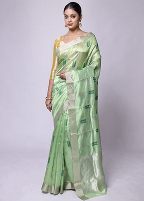 Green Handloom Chanderi Pure Cotton Saree With Blouse Piece