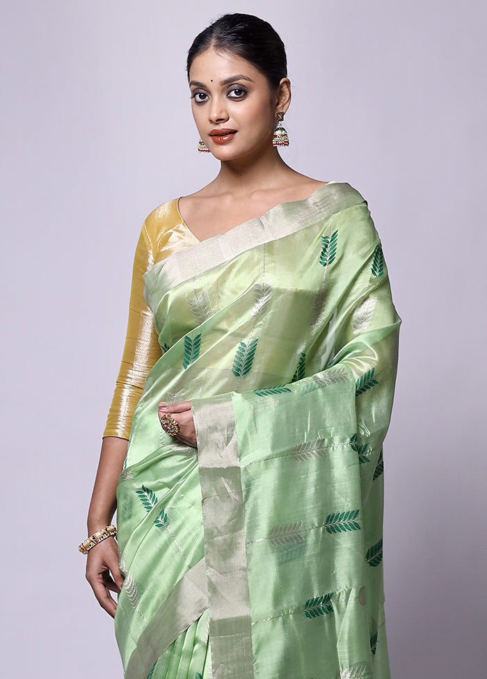 Green Handloom Chanderi Pure Cotton Saree With Blouse Piece