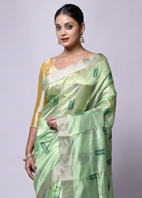 Green Handloom Chanderi Pure Cotton Saree With Blouse Piece