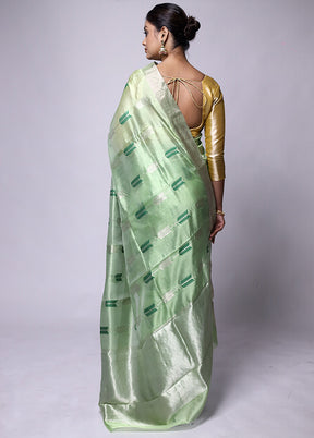 Green Handloom Chanderi Pure Cotton Saree With Blouse Piece