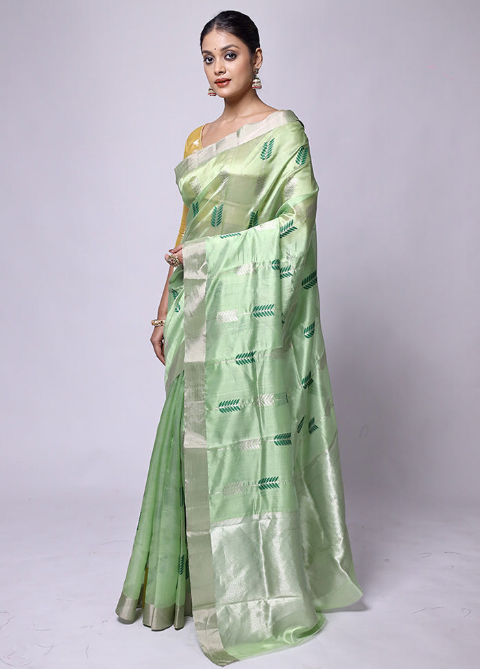 Green Handloom Chanderi Pure Cotton Saree With Blouse Piece