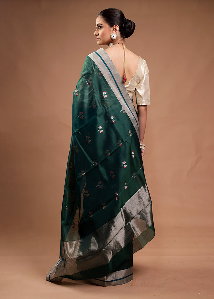 Green Handloom Chanderi Pure Cotton Saree With Blouse Piece