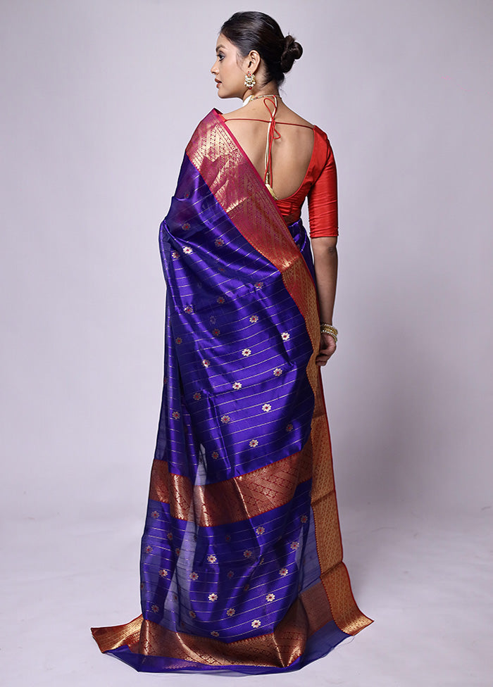 Blue Handloom Chanderi Pure Cotton Saree With Blouse Piece