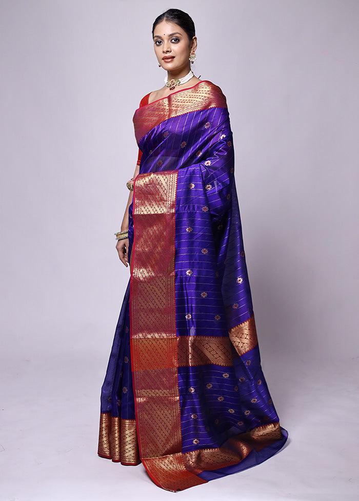 Blue Handloom Chanderi Pure Cotton Saree With Blouse Piece