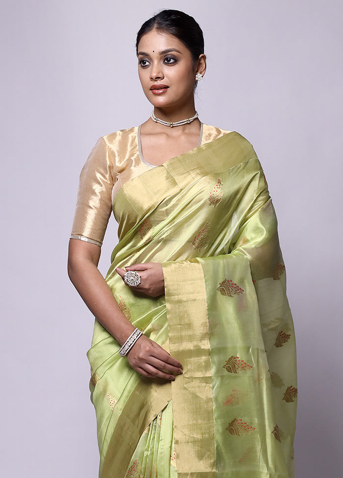 Green Handloom Chanderi Pure Cotton Saree With Blouse Piece