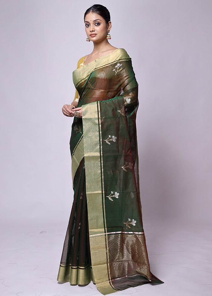 Green Handloom Chanderi Pure Cotton Saree With Blouse Piece