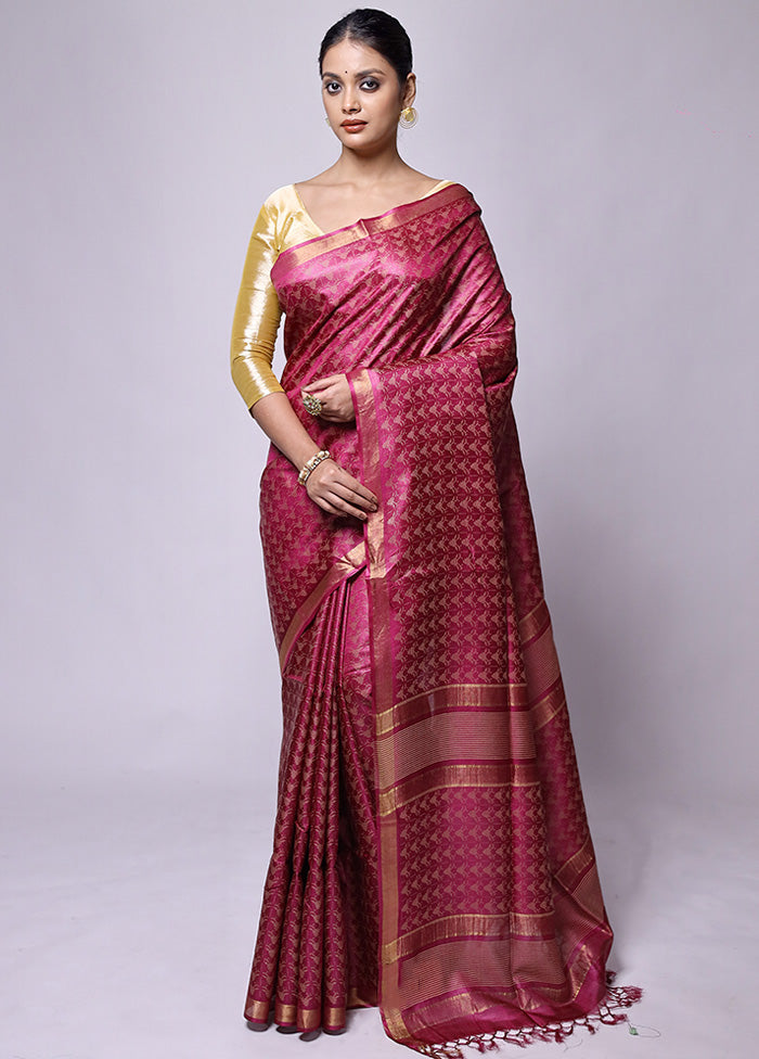 Pink Tussar Silk Saree With Blouse Piece