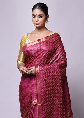 Pink Tussar Silk Saree With Blouse Piece