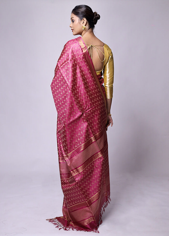 Pink Tussar Silk Saree With Blouse Piece