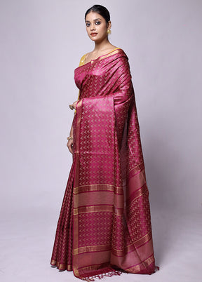 Pink Tussar Silk Saree With Blouse Piece