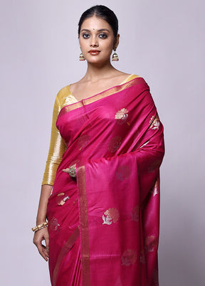 Pink Handloom Tussar Pure Silk Saree With Blouse Piece