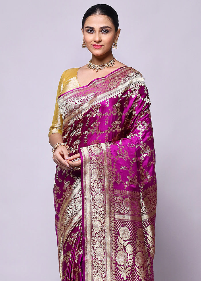 Pink Handloom Banarasi Pure Silk Saree With Blouse Piece