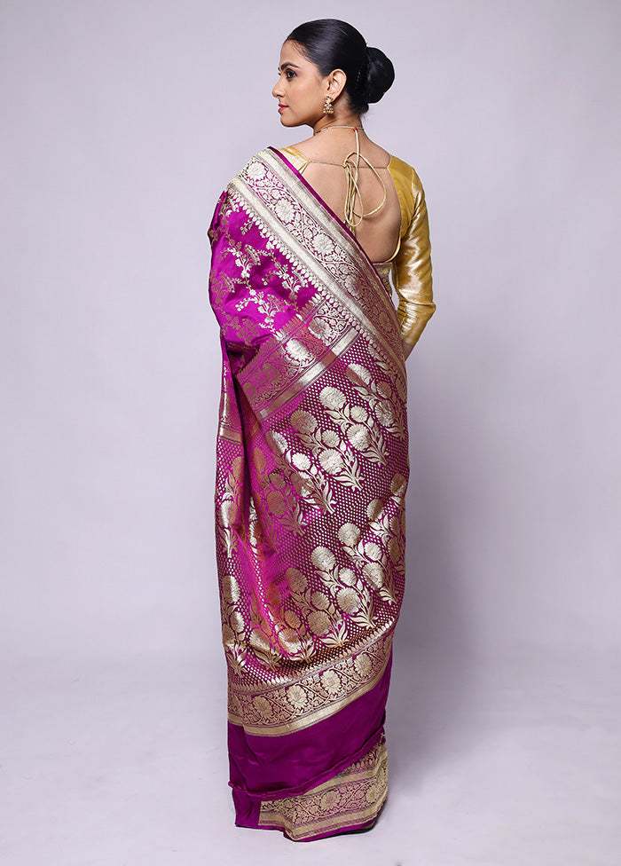 Pink Handloom Banarasi Pure Silk Saree With Blouse Piece