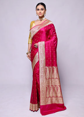 Pink Handloom Banarasi Pure Silk Saree With Blouse Piece