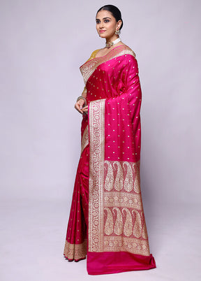 Pink Handloom Banarasi Pure Silk Saree With Blouse Piece