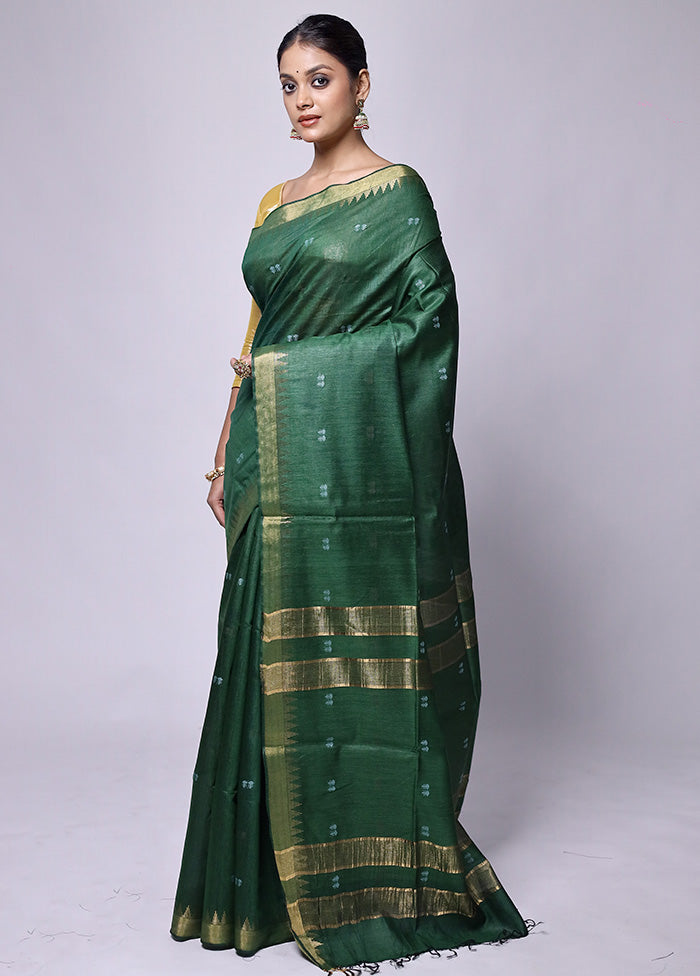 Green Tussar Silk Saree With Blouse Piece