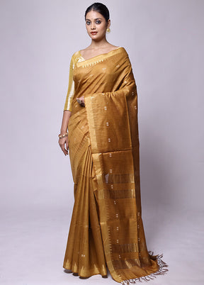 Yellow Tussar Silk Saree With Blouse Piece