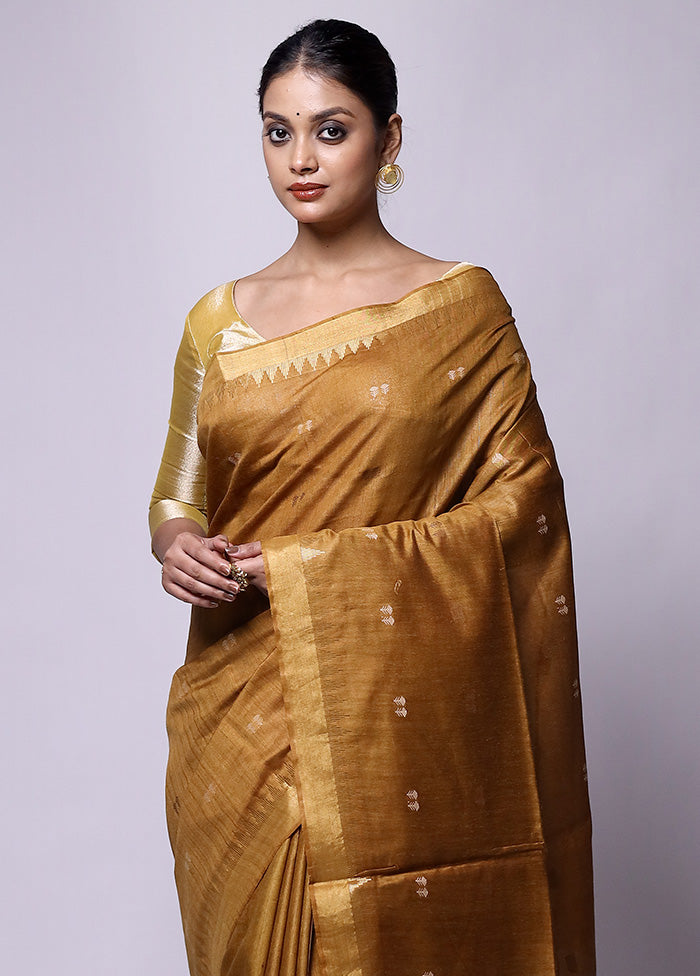 Yellow Tussar Silk Saree With Blouse Piece