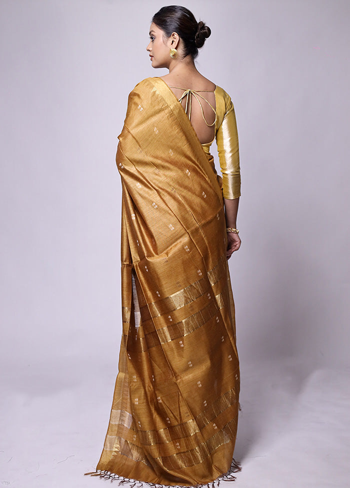 Yellow Tussar Silk Saree With Blouse Piece