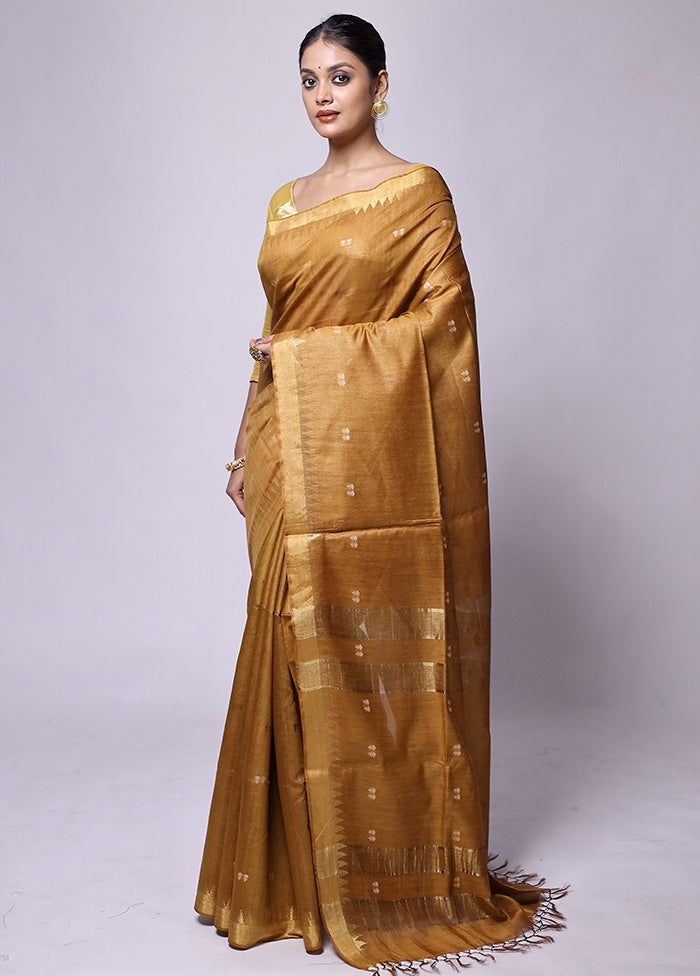 Yellow Tussar Silk Saree With Blouse Piece