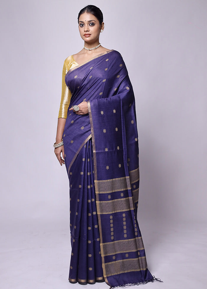 Blue Tussar Silk Saree With Blouse Piece