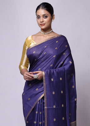 Blue Tussar Silk Saree With Blouse Piece