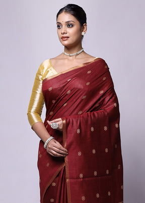 Maroon Tussar Silk Saree With Blouse Piece