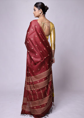 Maroon Tussar Silk Saree With Blouse Piece