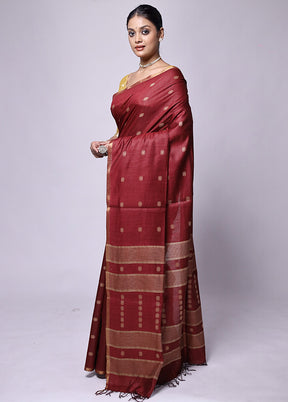 Maroon Tussar Silk Saree With Blouse Piece