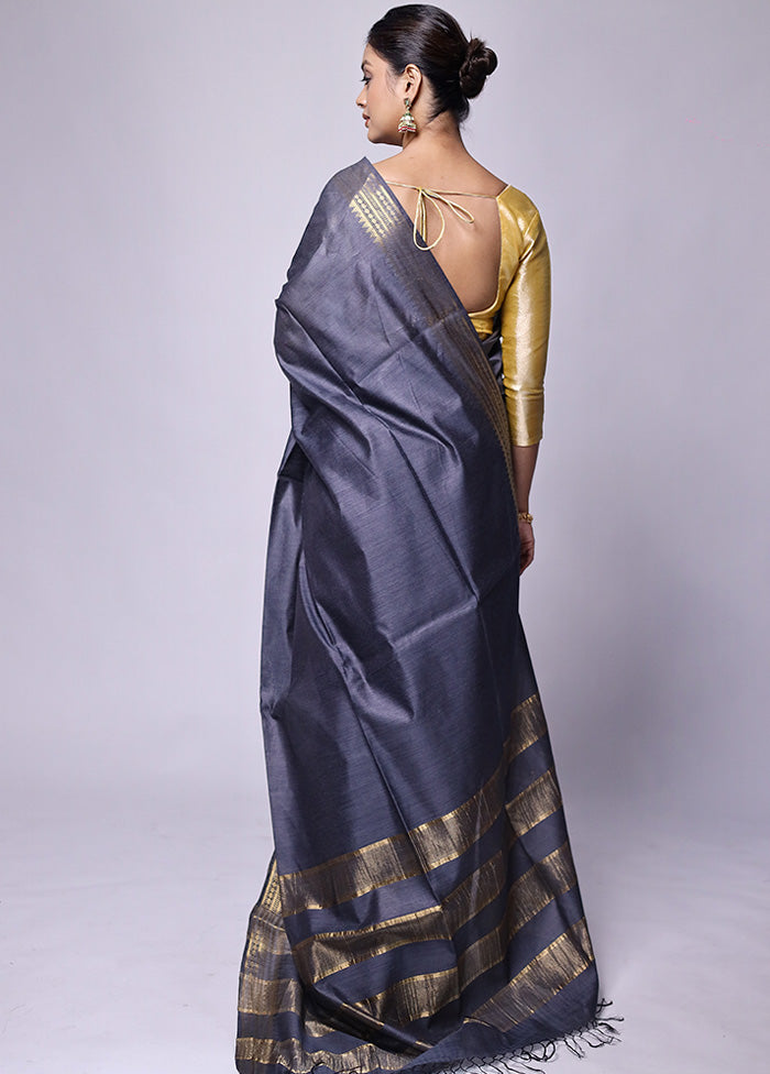 Grey Tussar Silk Saree With Blouse Piece