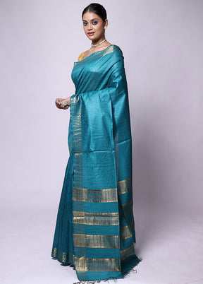 Blue Tussar Silk Saree With Blouse Piece