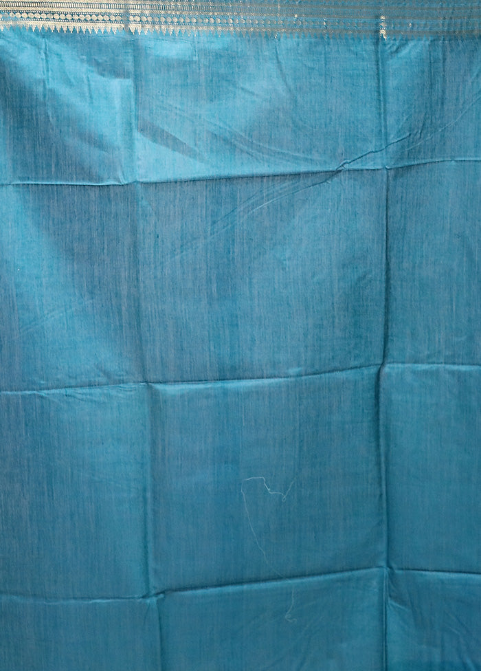 Blue Tussar Silk Saree With Blouse Piece