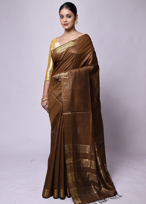 Brown Tussar Silk Saree With Blouse Piece