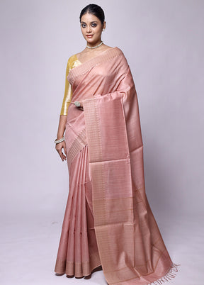 Pink Tussar Silk Saree With Blouse Piece