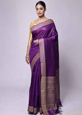 Purple Tussar Silk Saree With Blouse Piece