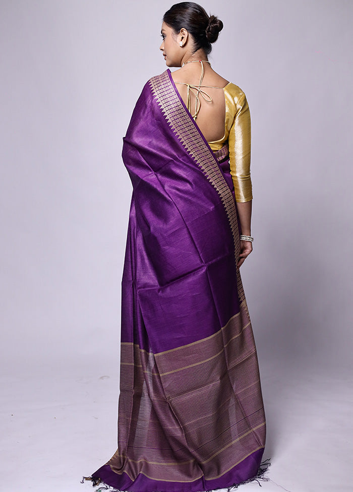 Purple Tussar Silk Saree With Blouse Piece