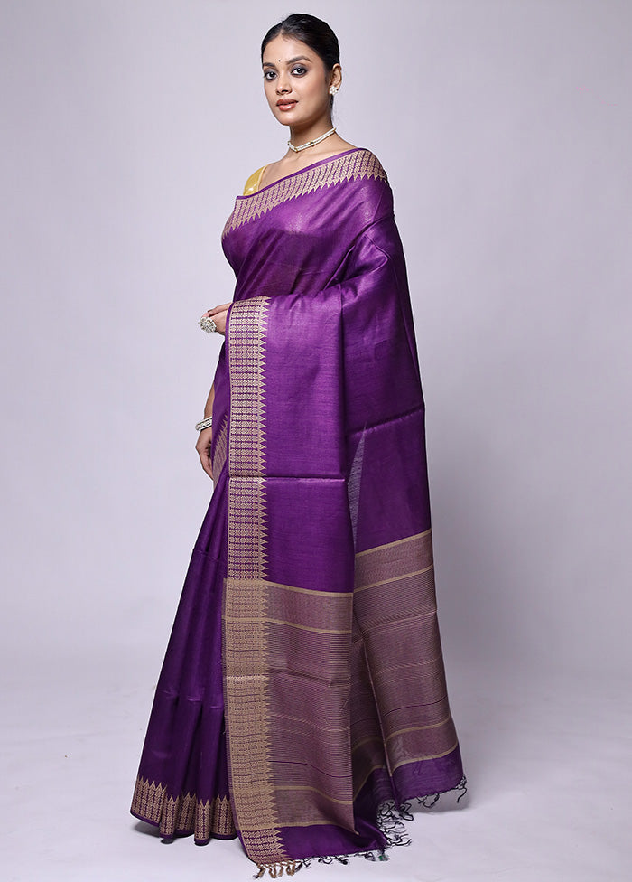 Purple Tussar Silk Saree With Blouse Piece