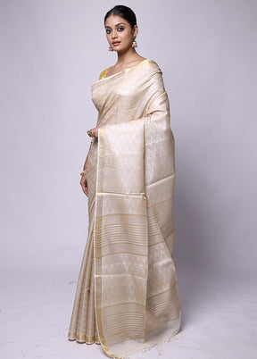 Cream Tussar Silk Saree With Blouse Piece