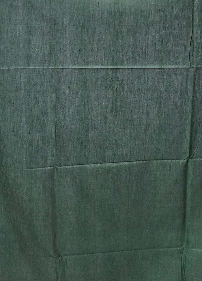 Green Handloom Tussar Pure Silk Saree With Blouse Piece