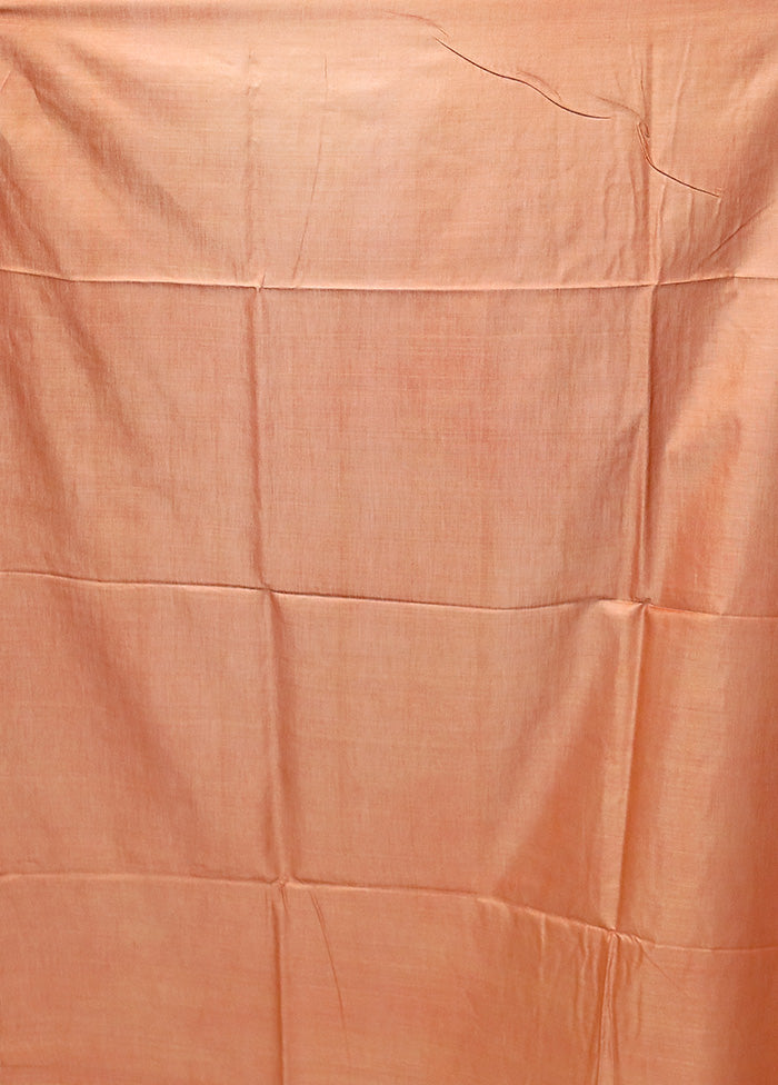 Orange Handloom Tussar Pure Silk Saree With Blouse Piece