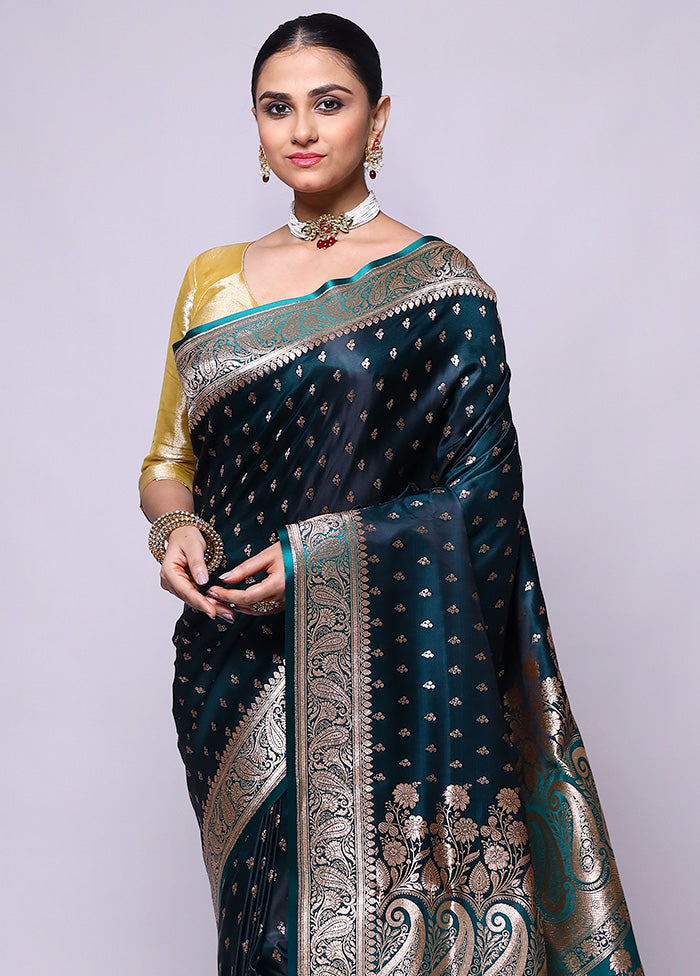 Blue Banarasi Silk Saree With Blouse Piece