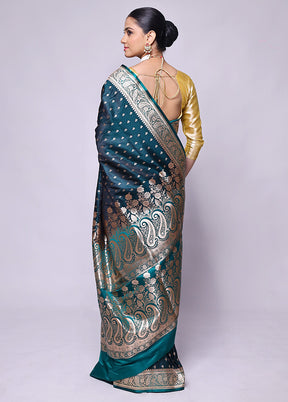 Blue Banarasi Silk Saree With Blouse Piece