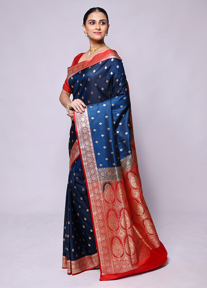 Blue Banarasi Silk Saree With Blouse Piece