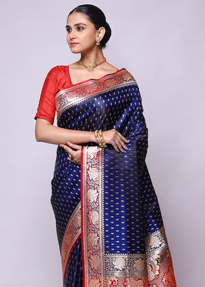 Blue Banarasi Silk Saree With Blouse Piece